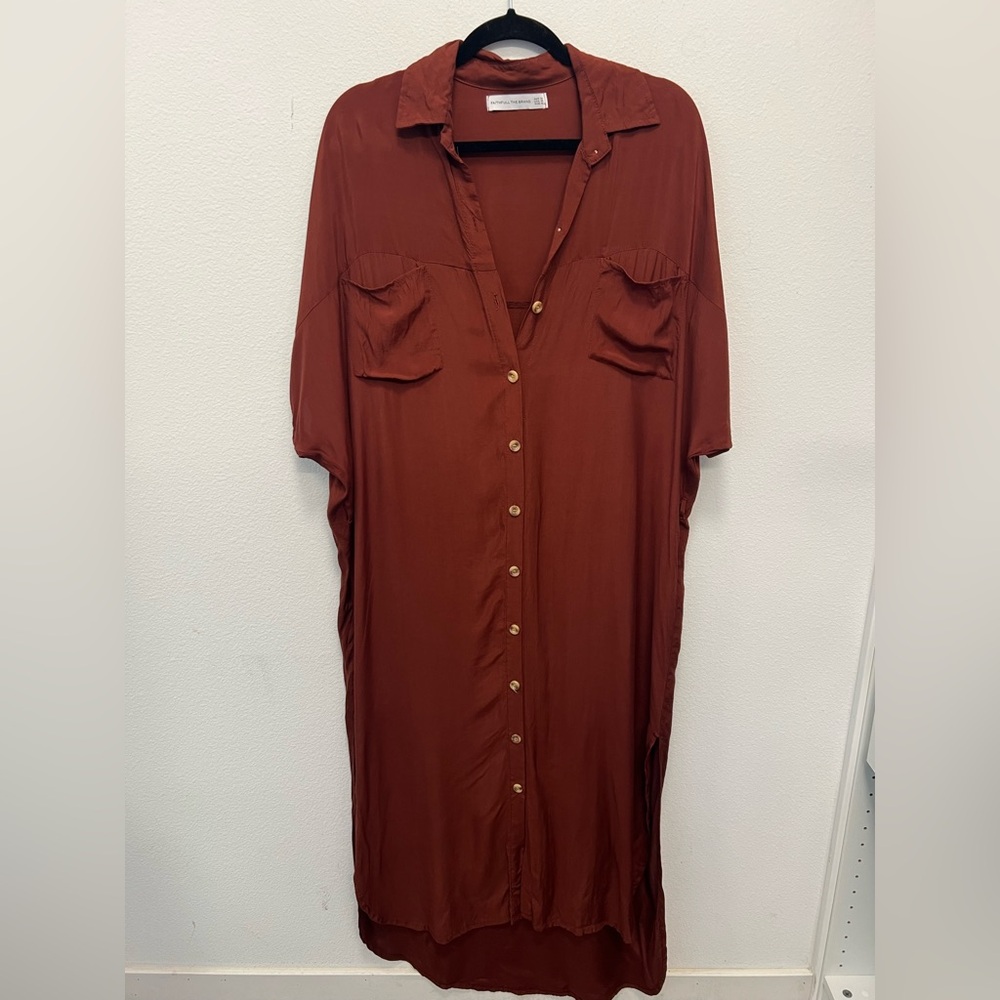 Faithfull the Brand Rust/Terracotta  Button Front Shirt Dress Size 10/XL